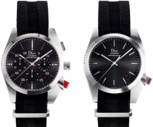 Accessorize your stylish suit with a classic Dior  Chiffre Rouge fabric strap watch.