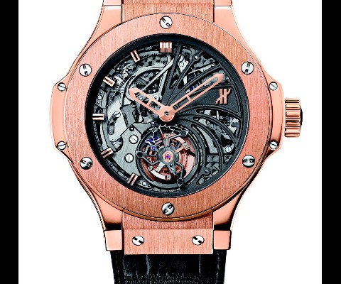 It is this skilled team that has created the manually wound movemen for the incredibly limited Hublot Big Bang Minute Repeater Tourbillon. It is a gorgeous skeletonized movement that features a flying tourbillion and a minute repeater mechanism 