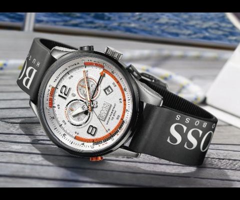 The steel case of this rugged and reliable watch is water-resistant to 10 ATM and features a rubber-coated bezel ring and pushers to facilitate grip and handling while the rubber strap bears the HUGO BOSS boat�s racing number, �99�, and the back is engraved with a depiction of the boat