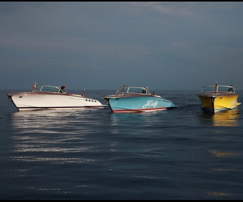 The colorful 41-footers seen here are from J Craft, a Sweden-based boatbuilder manufacturing mahogany-topped runabouts. Offered with more than a dozen different hull tones, including the timeless wood look, the Torpedo is capable of speeds nearing 50 knots.