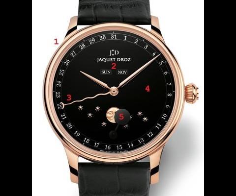 A calendar-style watch with a unique moonphase tracking device, the 'Eclipse' watch continues the reputation of Jaquet Droz as being one of the progressive watchmakers in the luxury market. 