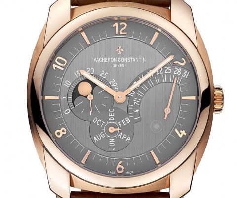 Vacheron Constantin's groundbreaking Quai de l'Ile line-up has added a handsome new face with the Retrograde Annual Calendar. To power its new piece, Vacheron developed the Calibre 2460 QRA movement, which meets the stringent requirements of the Hallmark of Geneva. Compared to a simple calendar, which is programmed for 31-day months necessitating the need for frequent adjustments, the annual calendar adjusts for irregularities throughout the year, requiring fine-tuning only for February. In addition to its linear retrograde date display, the model also features a high-precision moon phase and a stop-seconds device for accurate time setting. Quai de l'Ile's unique made-to-measure personalization concept also applies to the Retrograde Annual Calendar, which you can order ($58,800) in 18-karat pink gold, white gold, or various combinations of both metals. You can also select from new dial variations in silvered or slate colorations with a combination of satin-brushed and opaline finishes. In a nod to the innovative security printing technology of the original Quai de l'Ile, the Retrograde Annual Calendar's dial features the familiar sun motif, which becomes visible between 4 and 5 o'clock, only under ultra-violet light. 