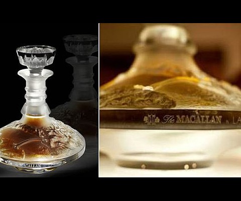 a 64-year-old Macallan single-malt whisky bottled in a unique Lalique crystal decanter has been sold for a record-breaking $460,000 at Sotheby's in New York City on Monday night.